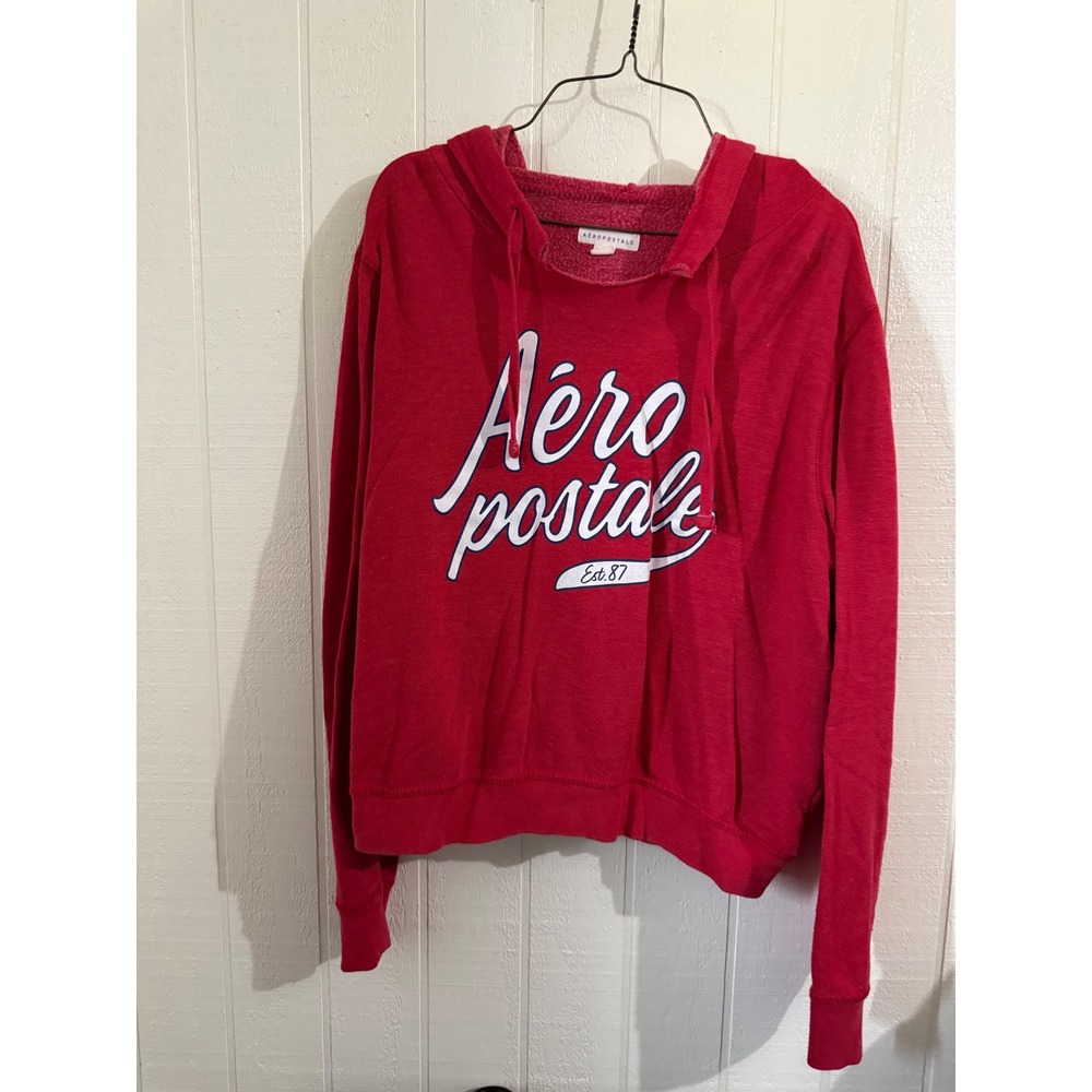 Aeropostale Womens Red Graphic Logo Fleece Hoodie XL Long Sleeve Pullover
